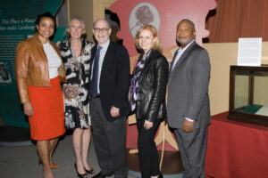 Left to right, Sana Butler, author of Children of the Crop; Jay Heritage Center President Suzanne Clary; Lincoln Historian Harold Holzer, Author of Emancipating Lincoln; Patricia Mulqueen, Con Edison Community Relations and Co-President, YWCA White Plains; Mel Burruss, President, African American Men of Westchester